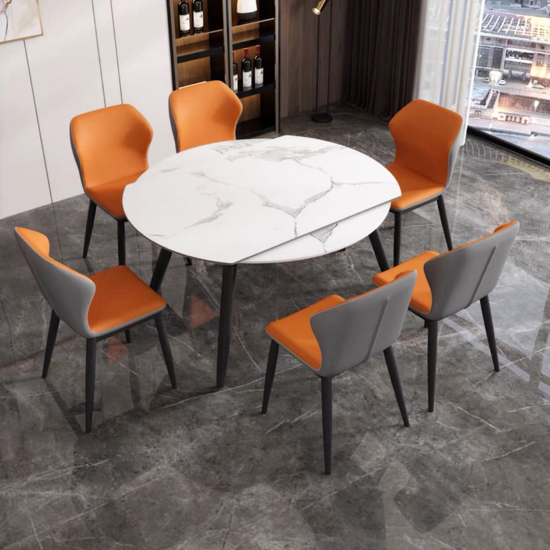 Round Standard Sintered Stone Top Dining Set with 4 Black Metallic Legs for Dining Furniture