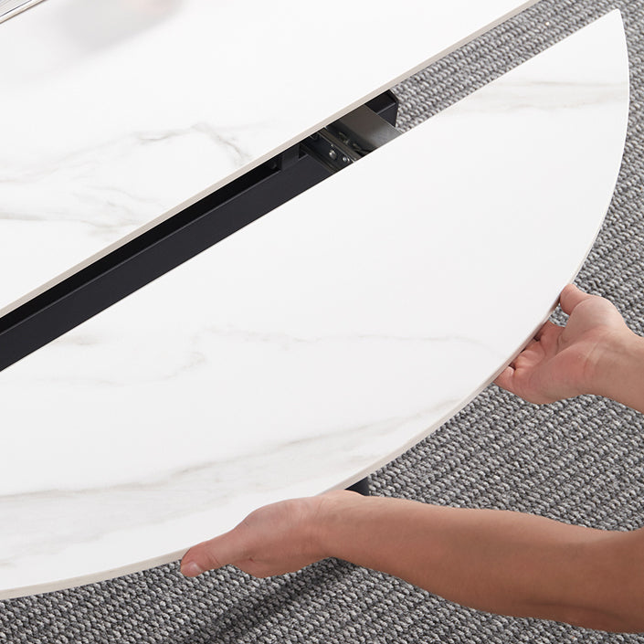 Round Standard Sintered Stone Top Dining Set with 4 Black Metallic Legs for Dining Furniture