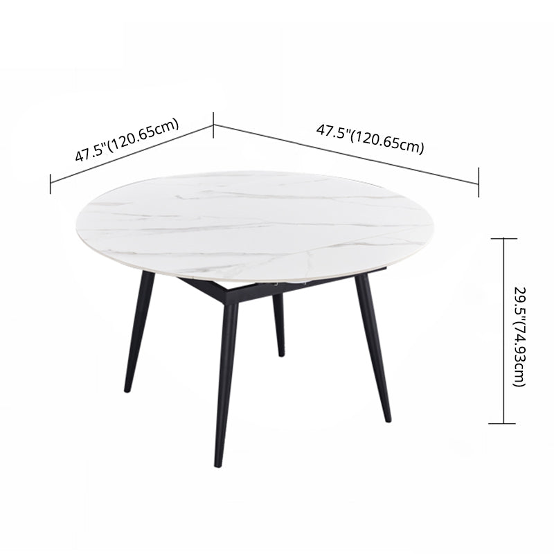 Round Standard Sintered Stone Top Dining Set with 4 Black Metallic Legs for Dining Furniture