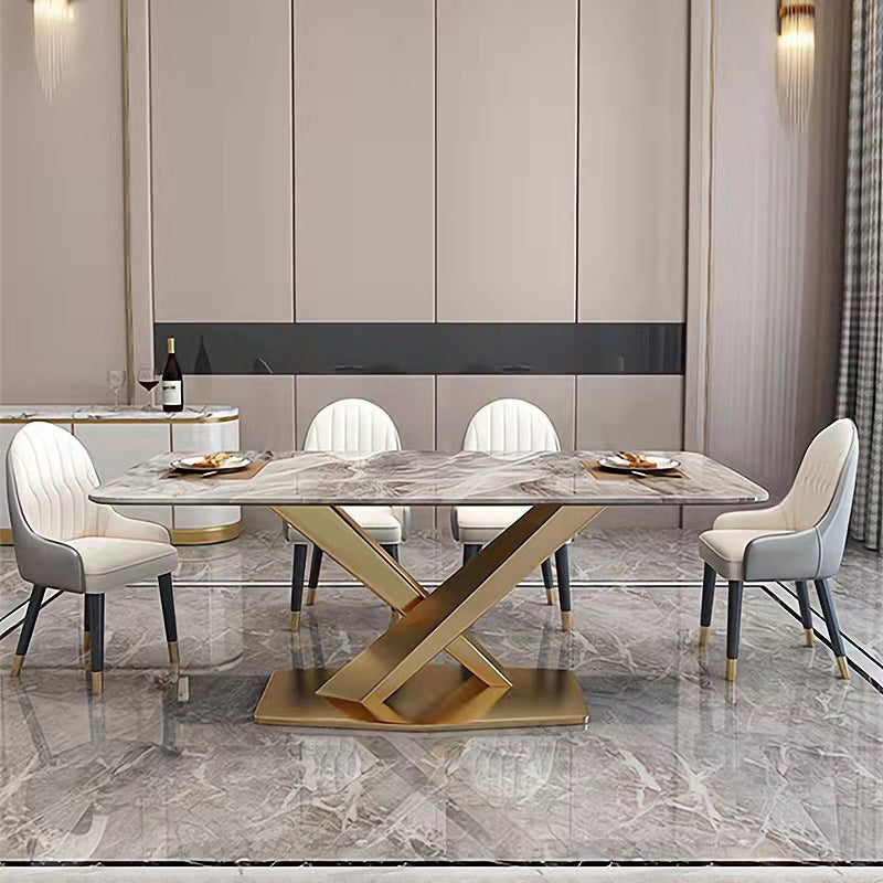 Modern Sintered Stone Rectangle Dining Room Table with Microfiber Leather Chairs for Home