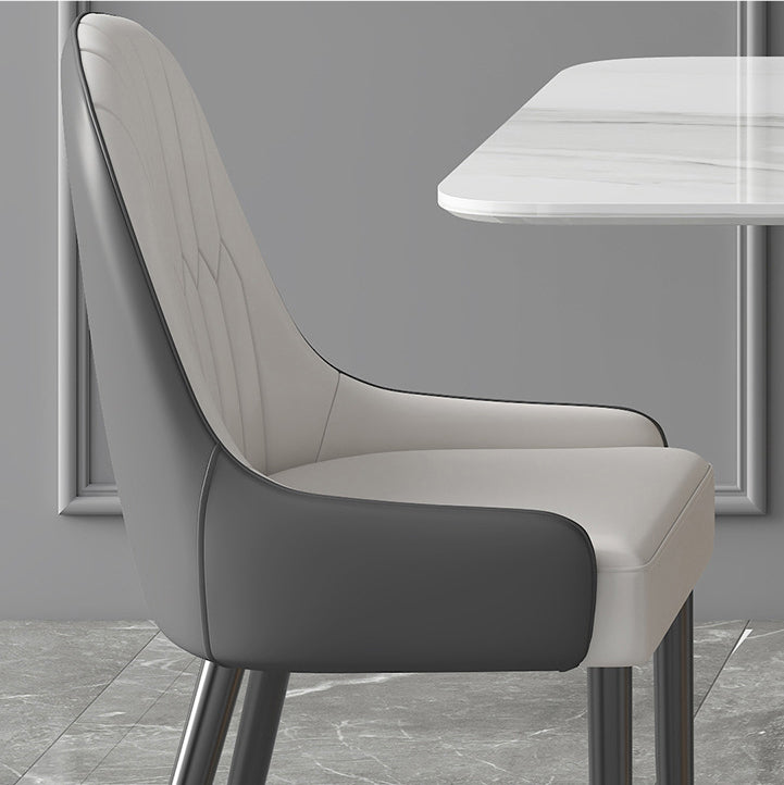 Modern Sintered Stone Rectangle Dining Room Table with Microfiber Leather Chairs for Home