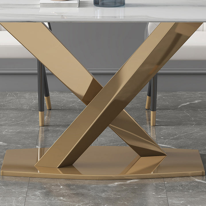 Modern Sintered Stone Rectangle Dining Room Table with Microfiber Leather Chairs for Home