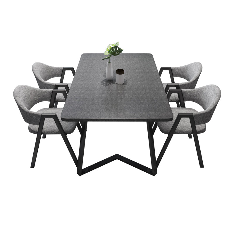 Set da pranzo in altezza tradizionale in stile moderno con tavolo a forma di rettangolo e base a doppia pietra pieghevole nera