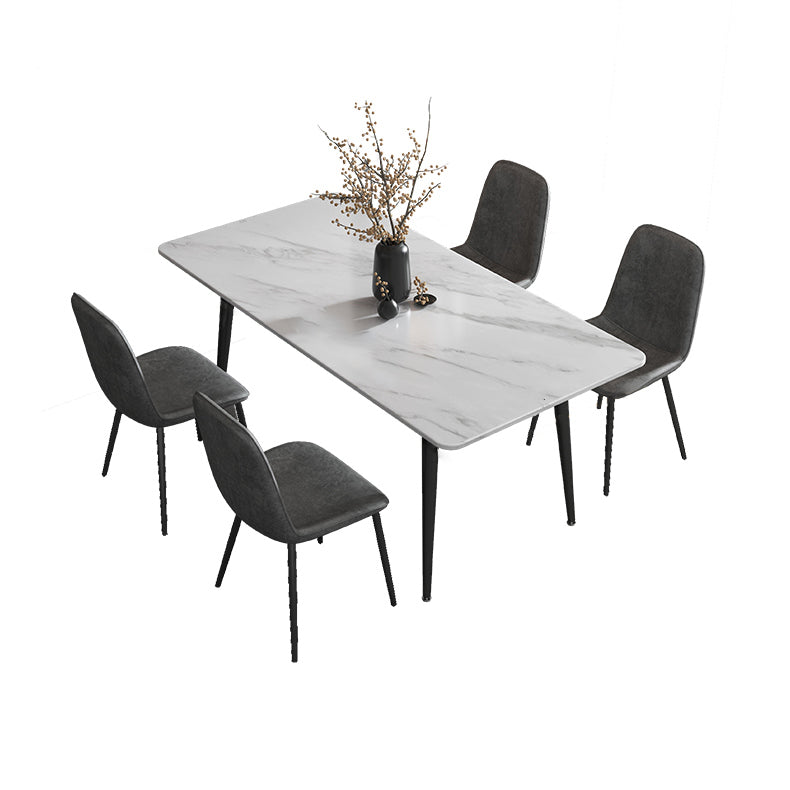Modern Style Sintered Stone Dining Room Set with Fixed Rectangle Shape Table and 4 Legs Base