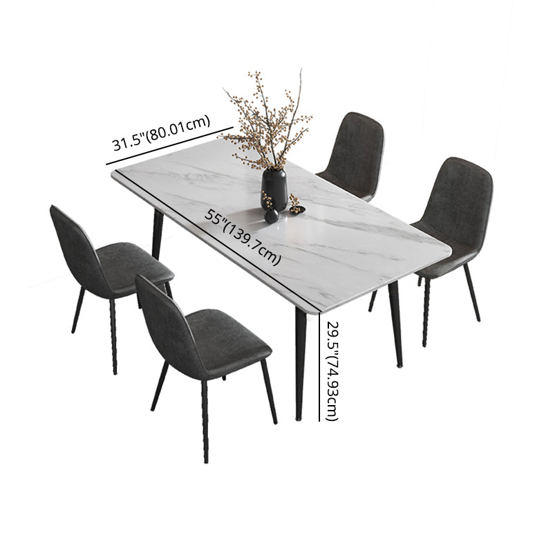 Juego de comedor de piedra sinterizada de estilo moderno con mesa de forma rectangular fija y base de 4 patas