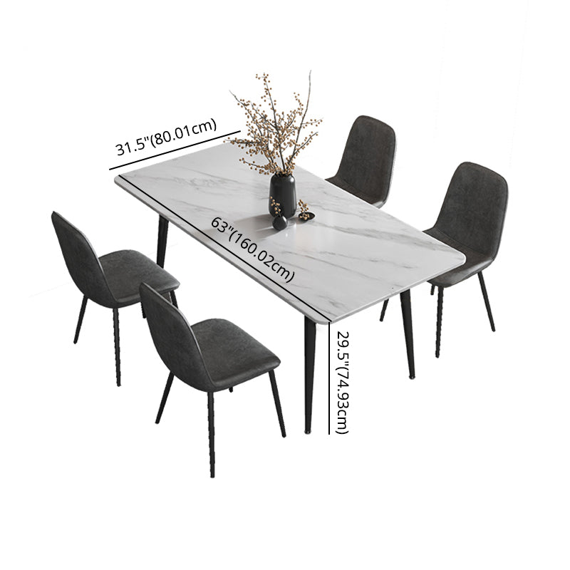 Juego de comedor de piedra sinterizada de estilo moderno con mesa de forma rectangular fija y base de 4 patas