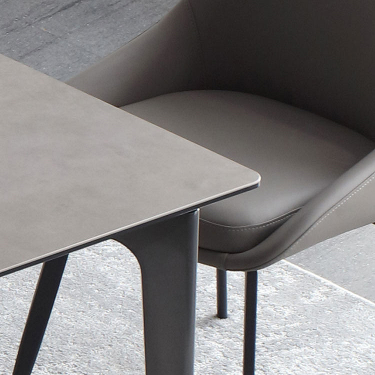 Minimalist Dining Table Set Metal Frame Grey Slate Rectangular Dining Table Set with 4 Legs Base