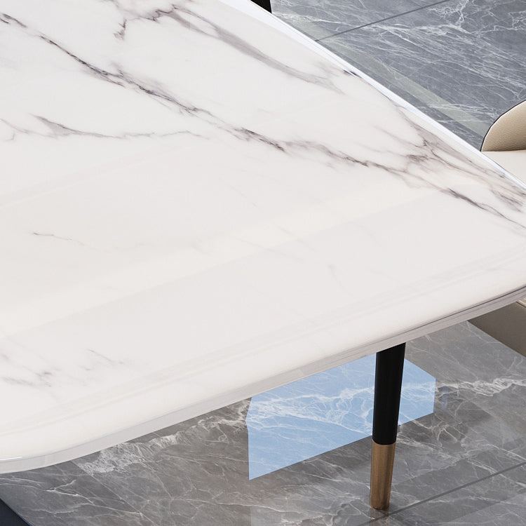 Contemporary Dining Room Set Metal Frame White Slate Rectangular Dining Table Set for Home