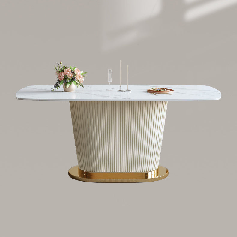 Glam Sintered Stone White Dining Room Set with Round Table Dining Table Furniture