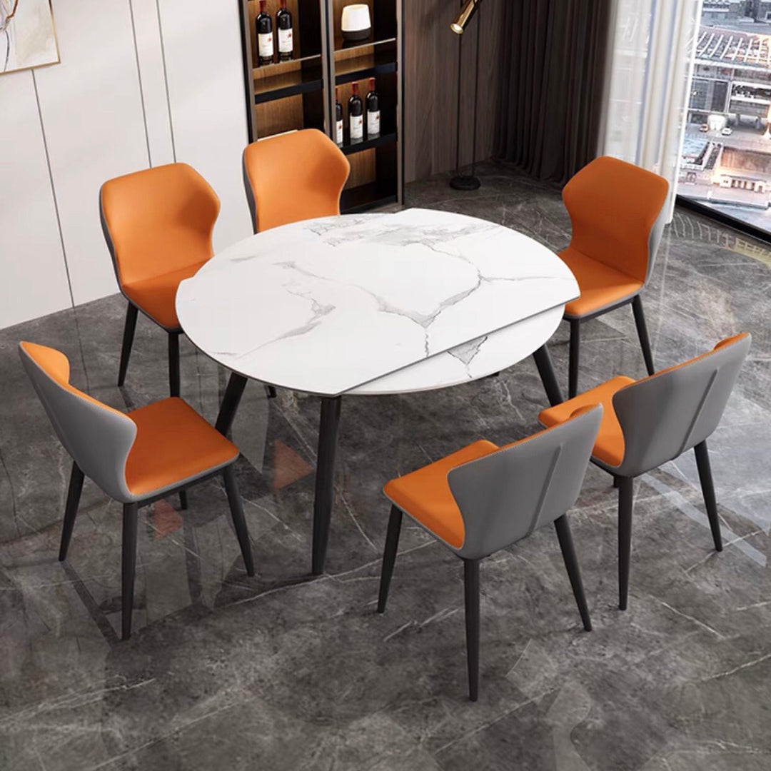Space-Saving Minimalist Sintered Stone Top Kitchen Table Set of Black Legs Base for Dining Room