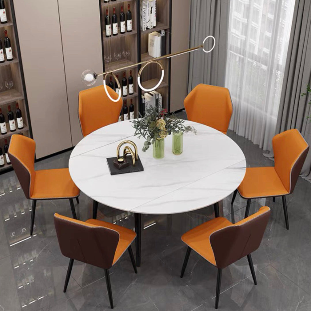 Space-Saving Minimalist Sintered Stone Top Kitchen Table Set of Black Legs Base for Dining Room