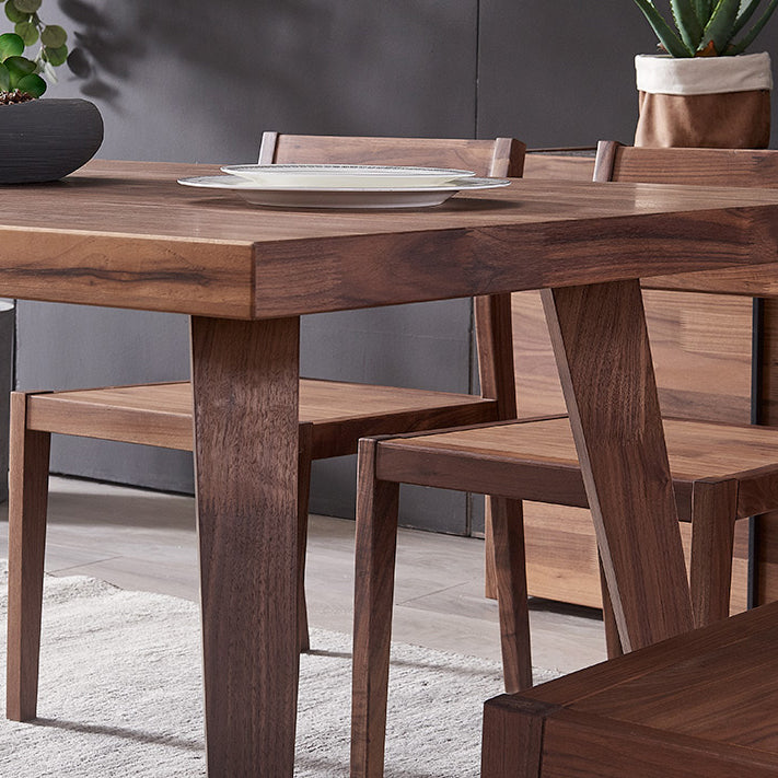 Juego de comedor de madera maciza de estilo tradicional con mesa de nogal y base de 4 patas