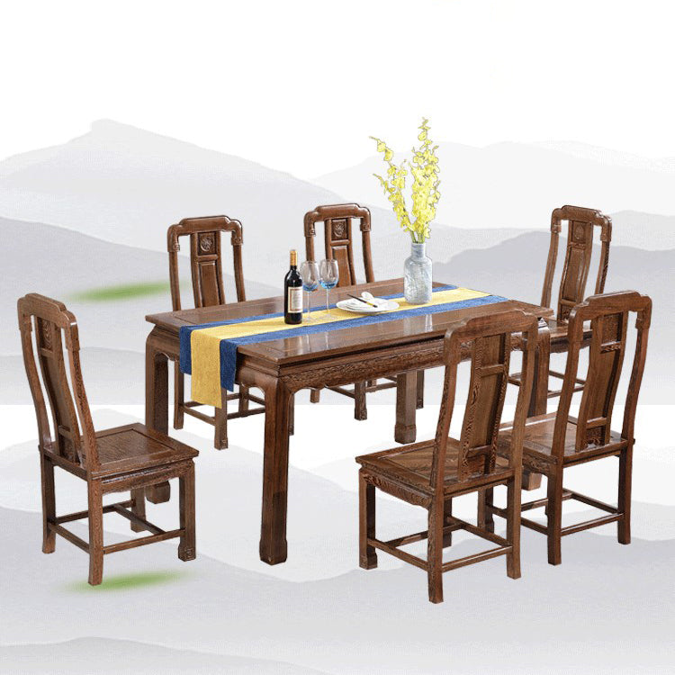 Estilo tradicional Juego de comedor de madera maciza con mesa de forma rectangular fija y base de 4 patas