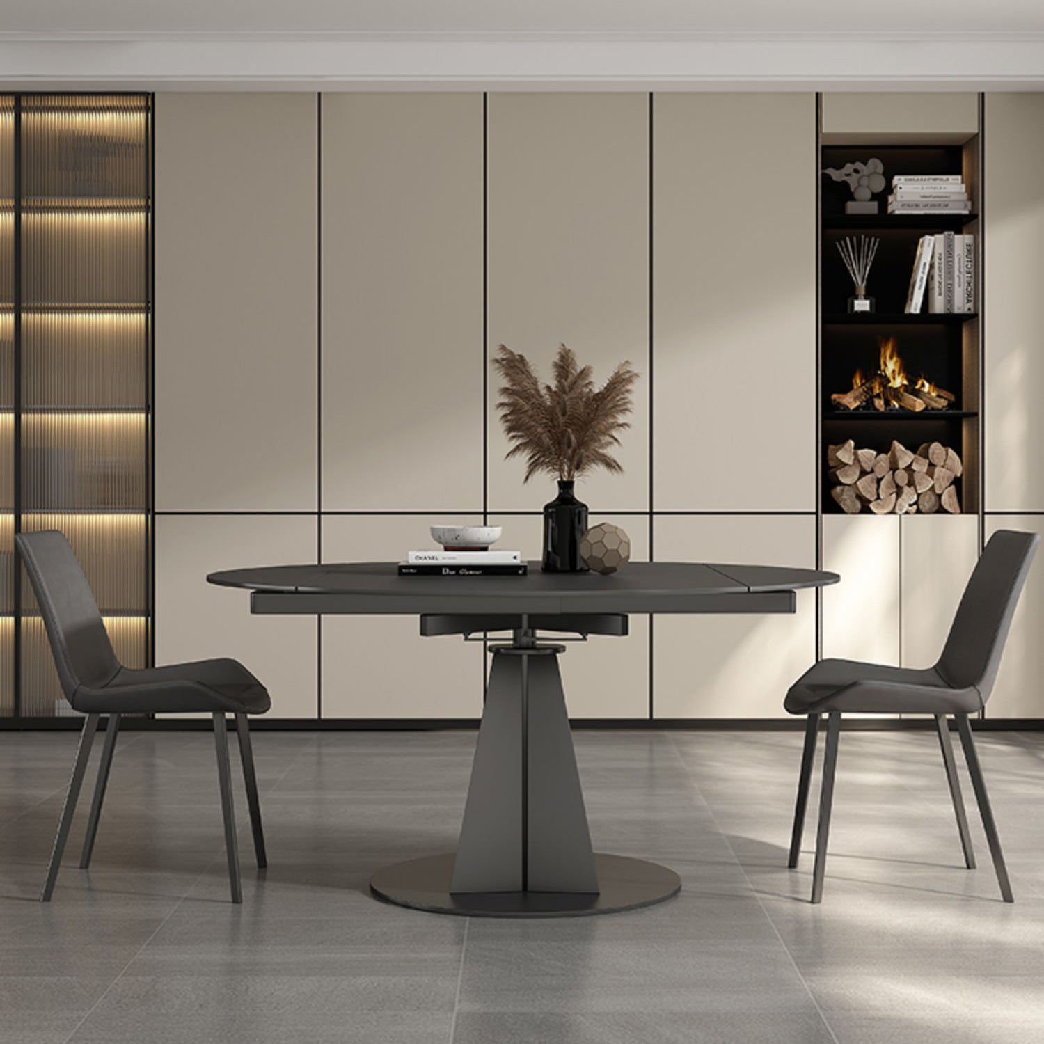Juego de comedor contemporáneo plegable con muebles de mesa formal de piedra sinterizada