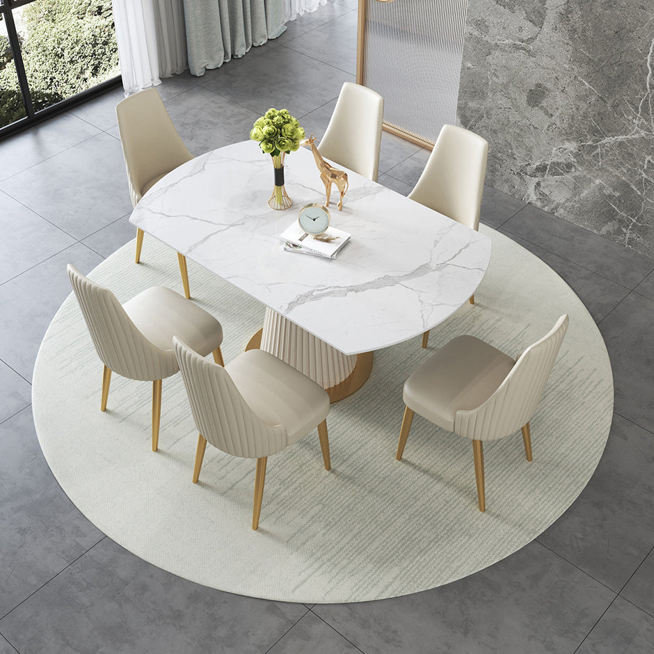 Glam Sintered Stone Dining Room Set with Round Table Space-Saving Design Dining Table Furniture