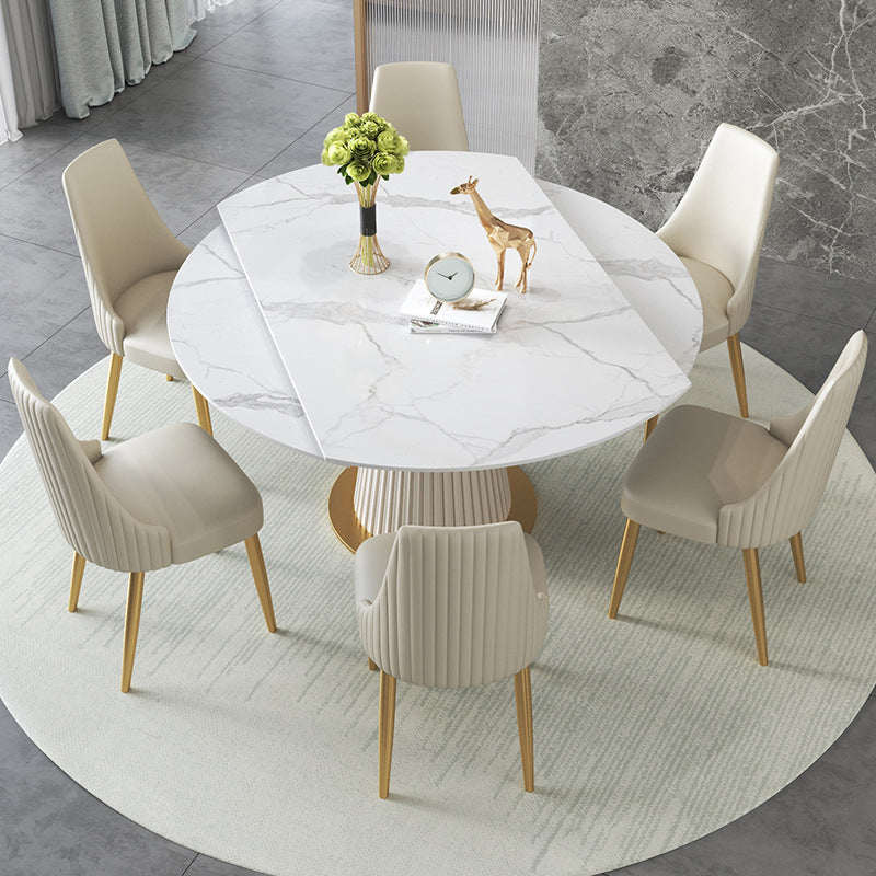 Glam Sintered Stone Dining Room Set with Round Table Space-Saving Design Dining Table Furniture