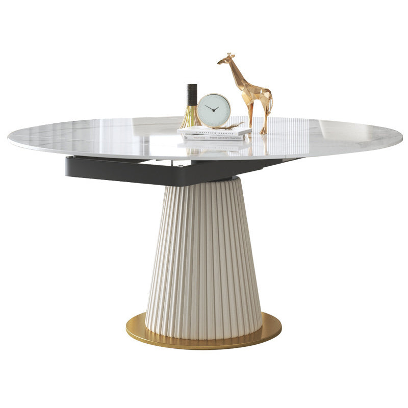 Glam Sintered Stone Dining Room Set with Round Table Space-Saving Design Dining Table Furniture