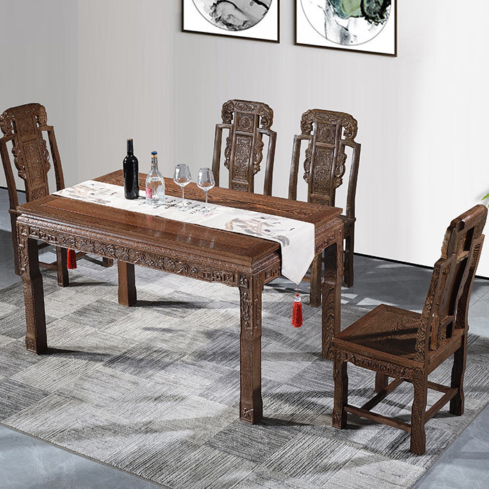 Traditional Style Solid Wood Dining Set with Fixed Table and 4 Legs Base for Home Use