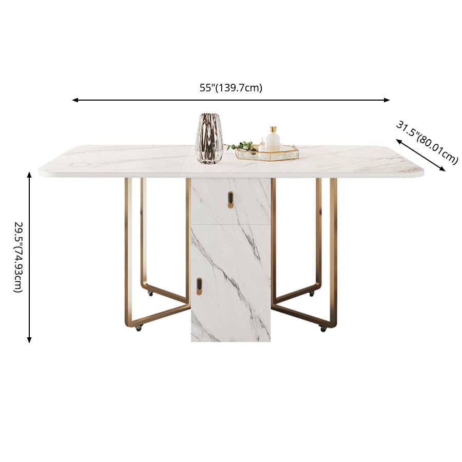 Modern Foldable Dining Room Set Standard Height with Gold Base Dining Furniture