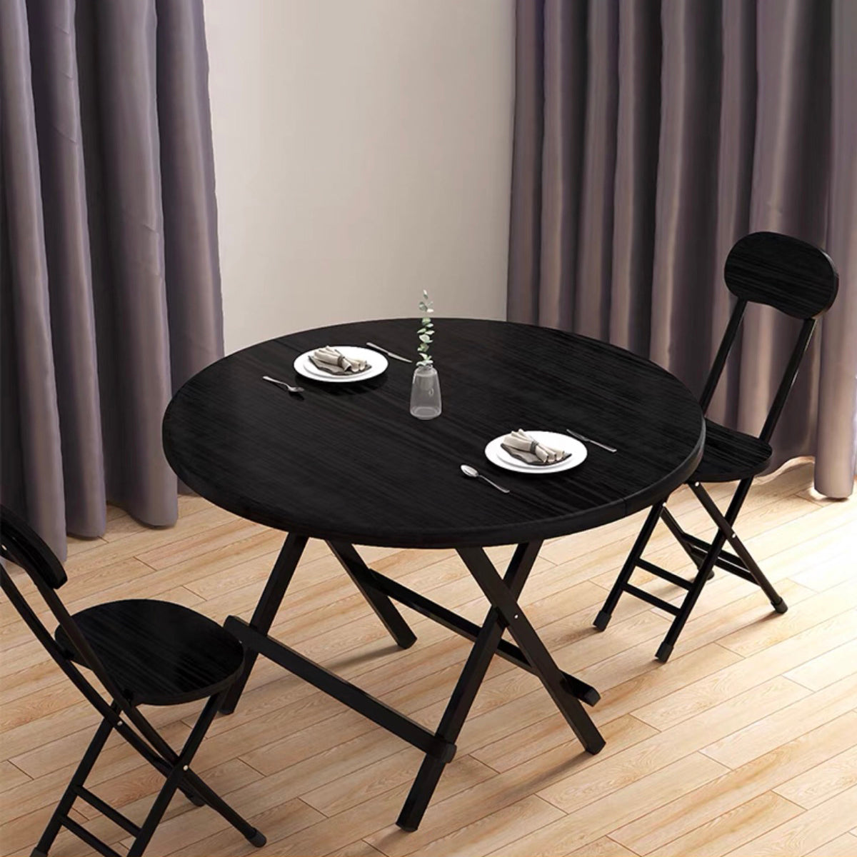 Standard Wooden Top Dining Set with Black Metallic Legs for Dining Furniture