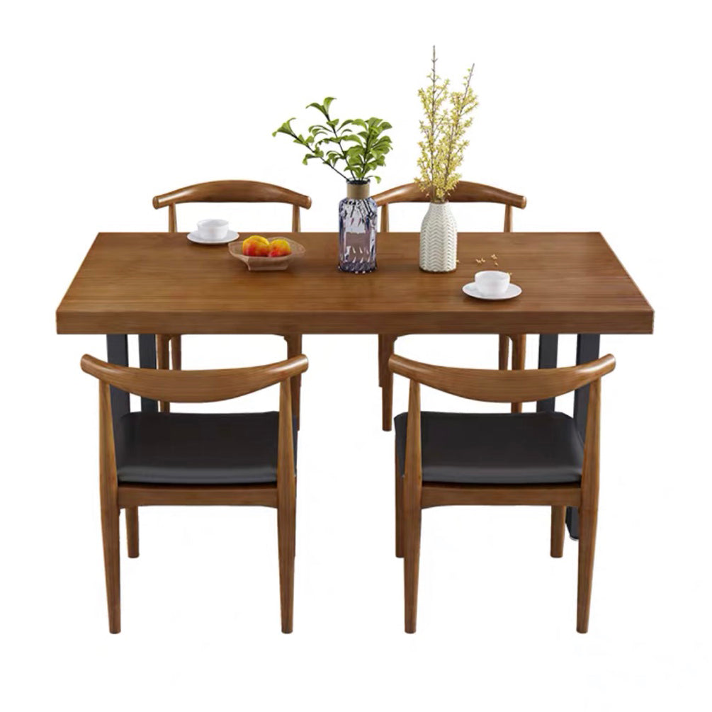 Table de salle à manger en bois massif fixe de style country avec 2 jambes métalliques noires pour ensemble de cuisine