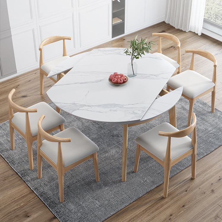 Traditional Sintered Stone Top Dining Set with 4 Brown Solid Wood Legs for Dining Furniture