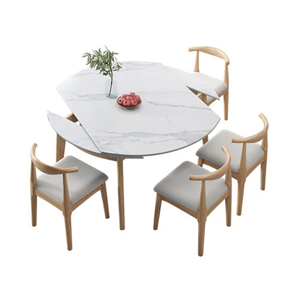 Traditional Sintered Stone Top Dining Set with 4 Brown Solid Wood Legs for Dining Furniture