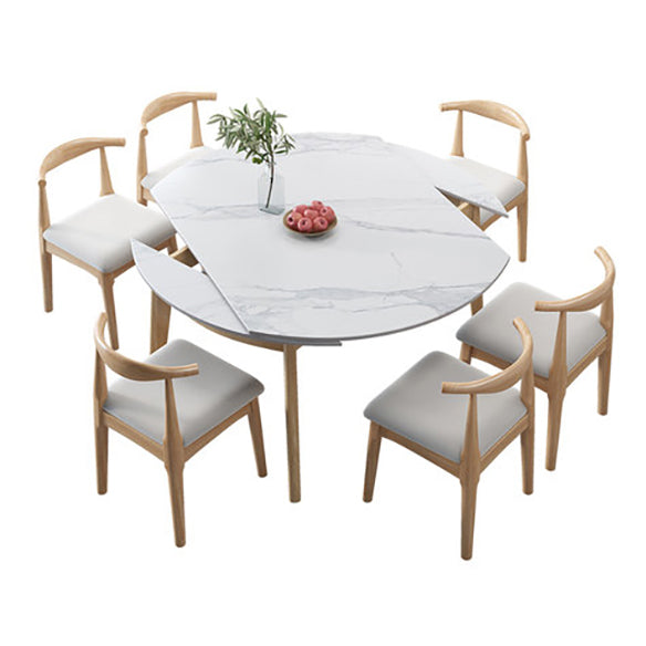 Traditional Sintered Stone Top Dining Set with 4 Brown Solid Wood Legs for Dining Furniture