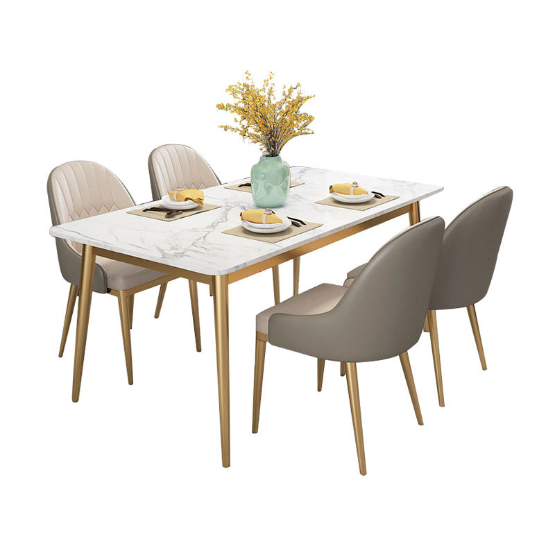 Scandinavian Style Dining Room Set Sintered Stone Top Dinette Set with Metal 4 Legs Base