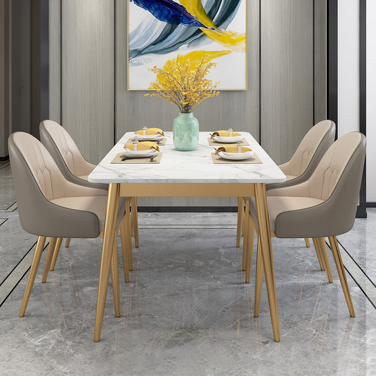 Scandinavian Style Dining Room Set Sintered Stone Top Dinette Set with Metal 4 Legs Base