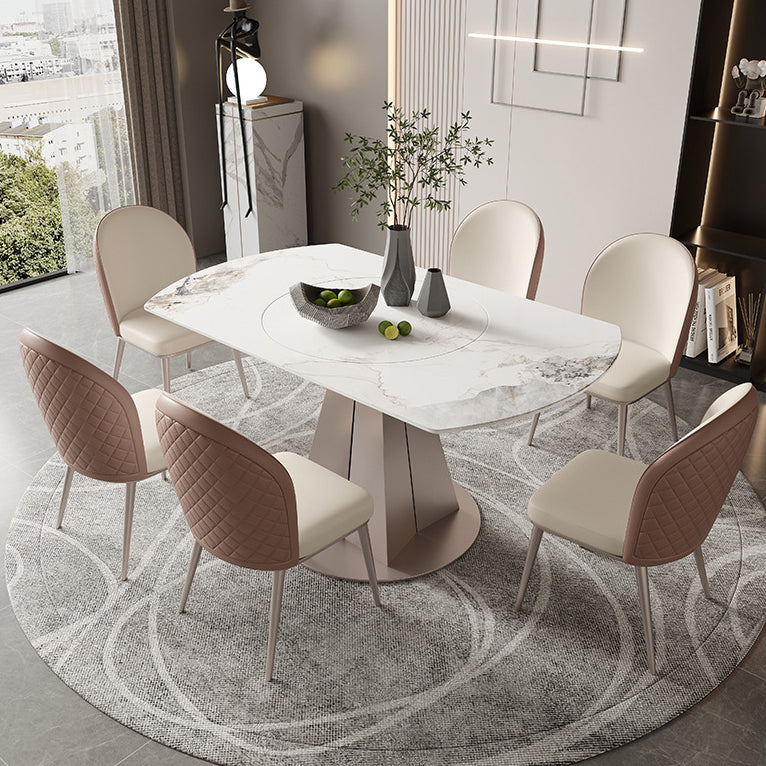 Modern Sintered Stone White Dining Room Set Space-Saving Design Dining Table Furniture