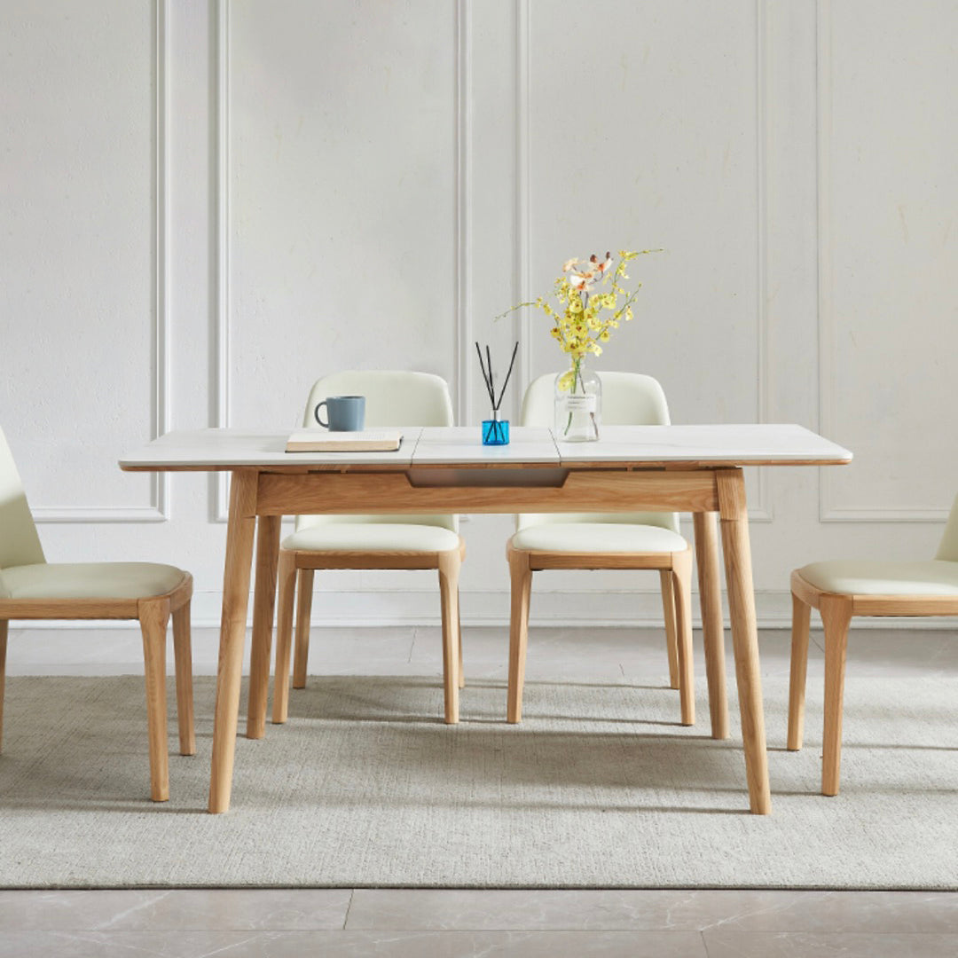 Juego de comedor de piedra sinterizado estándar con patas de madera maciza marrón claro para muebles de comedor