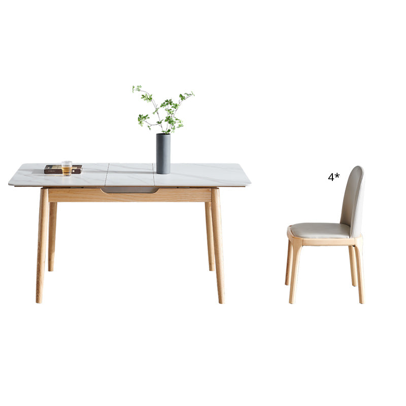 Juego de comedor de piedra sinterizado estándar con patas de madera maciza marrón claro para muebles de comedor