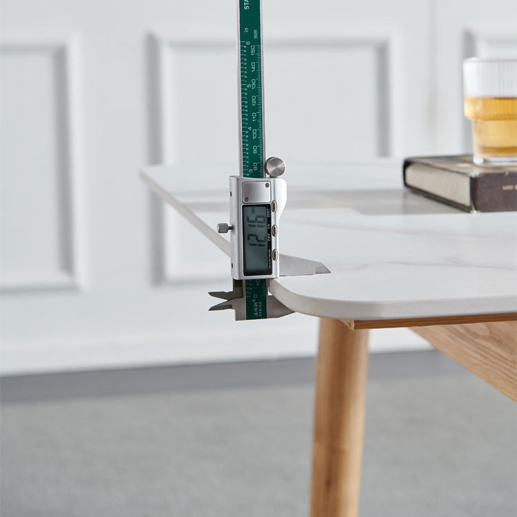 Juego de comedor de piedra sinterizado estándar con patas de madera maciza marrón claro para muebles de comedor