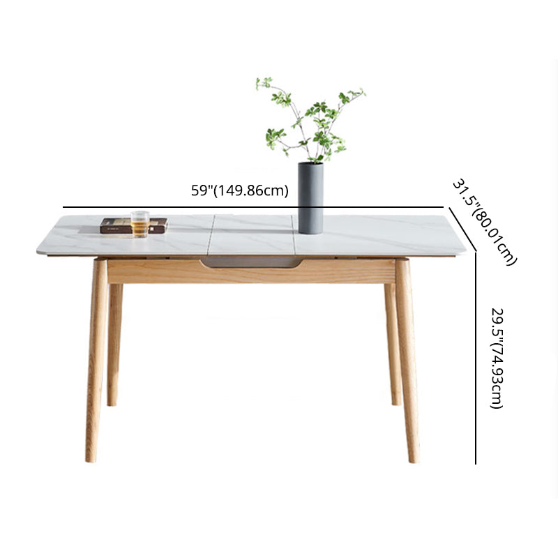 Juego de comedor de piedra sinterizado estándar con patas de madera maciza marrón claro para muebles de comedor