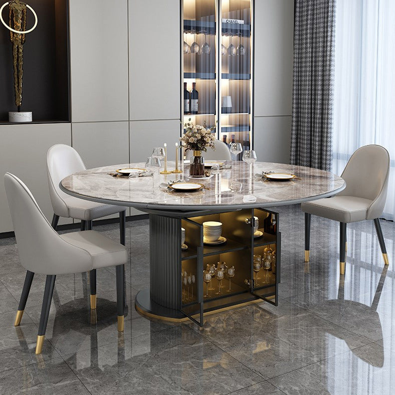 Muebles de comedor de comedor de diseño de piedra sinterizada de estilo glam.