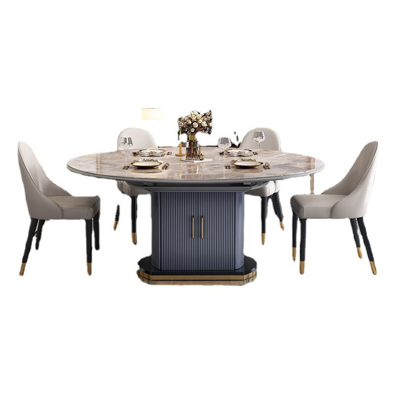 Muebles de comedor de comedor de diseño de piedra sinterizada de estilo glam.