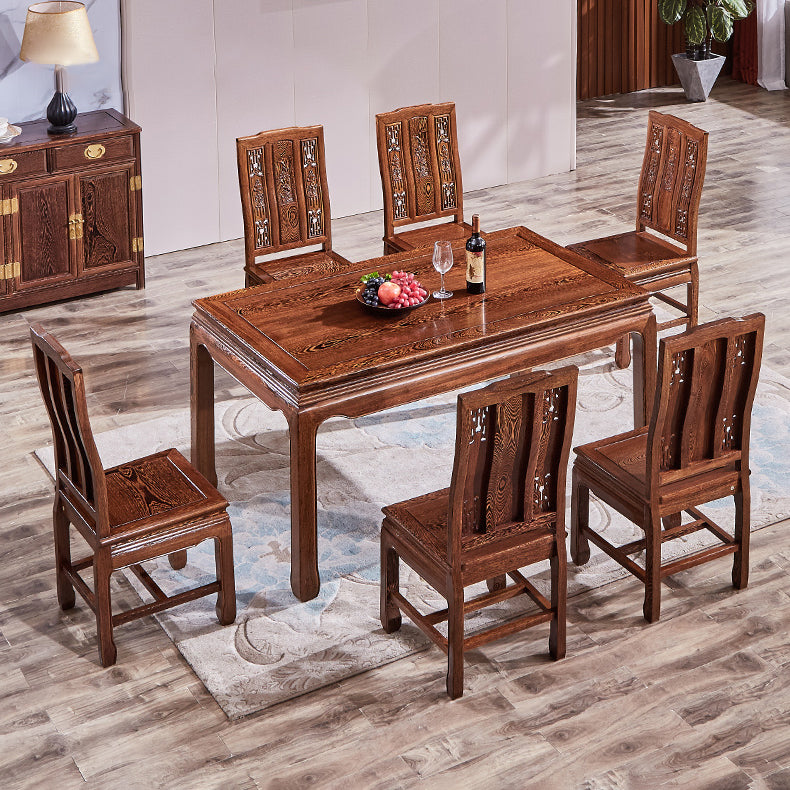 Traditional Style Solid Wood Dining Set with Fixed Rectangle Shape Table and 4 Legs Base
