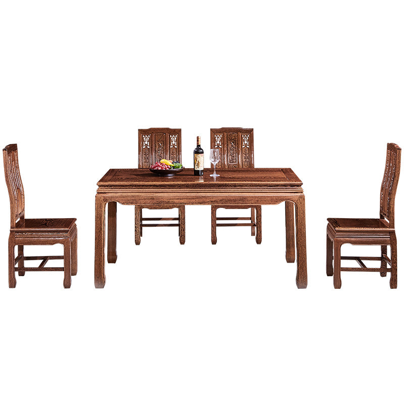 Traditional Style Solid Wood Dining Set with Fixed Rectangle Shape Table and 4 Legs Base
