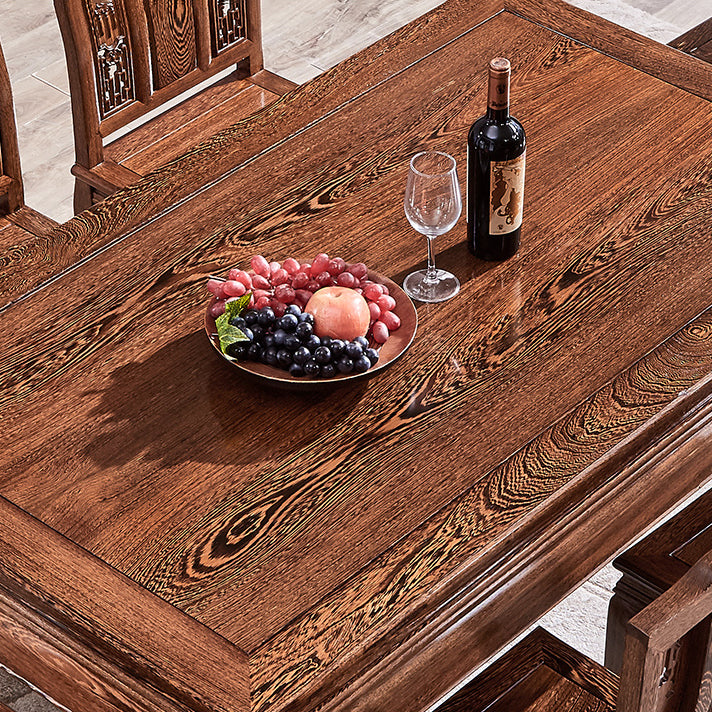 Traditional Style Solid Wood Dining Set with Fixed Rectangle Shape Table and 4 Legs Base