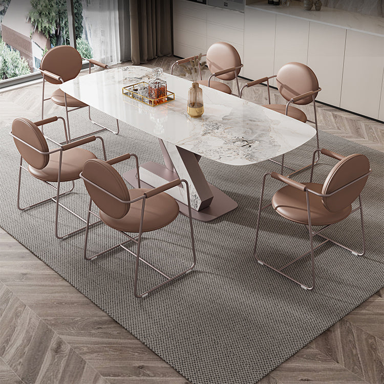 Juego de comedor Mesa de piedra sinterizada moderna con rectángulo de base de pedestal juego de comidas para restaurante