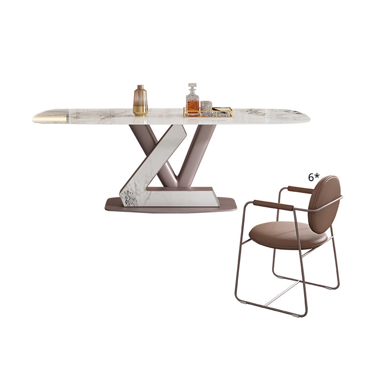 Juego de comedor Mesa de piedra sinterizada moderna con rectángulo de base de pedestal juego de comidas para restaurante