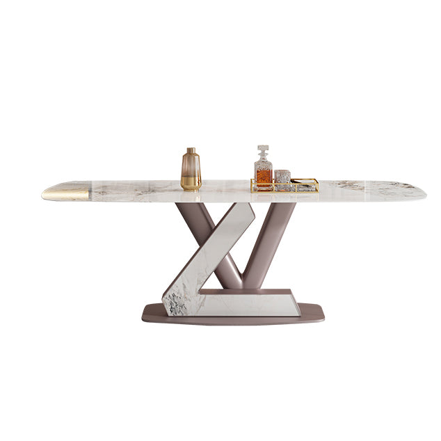 Juego de comedor Mesa de piedra sinterizada moderna con rectángulo de base de pedestal juego de comidas para restaurante