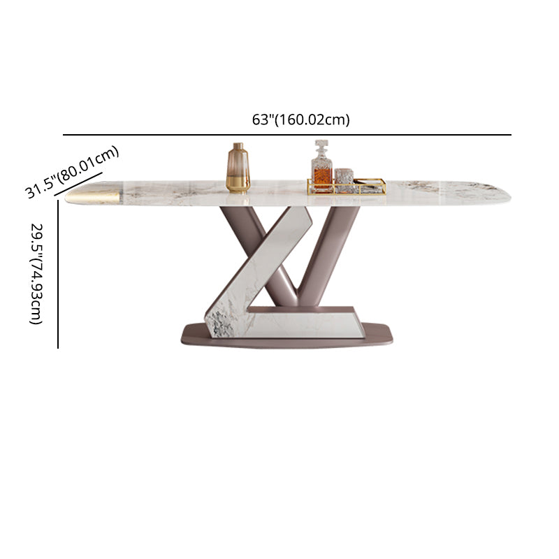 Juego de comedor Mesa de piedra sinterizada moderna con rectángulo de base de pedestal juego de comidas para restaurante