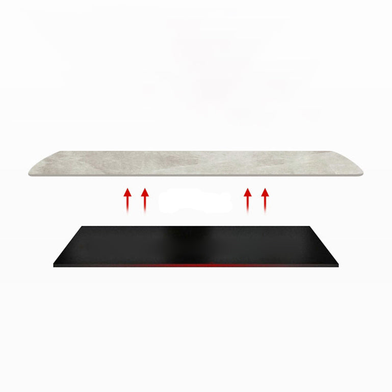 Minimalistische stijl eettafel ingesteld met rechthoekige vormtafel en gestoffeerde stoelen