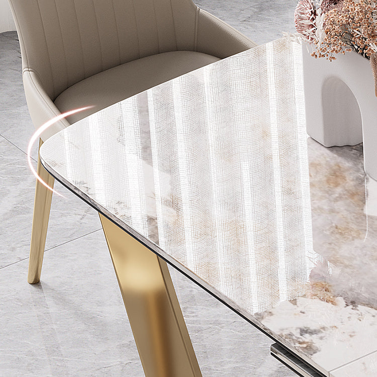 Modern Rectangle Shape Kitchen Dining Set Extendable Sintered Stone Top Dining Set with Trestle Base