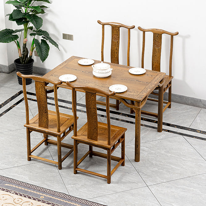 Traditional Style Solid Wood Dining Set with Rectangle Shape Table and 4 Legs Base
