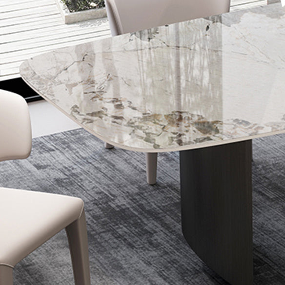 Modern Sintered Stone Table Set of 3/5 with Rectangle Table Dining Set with Black 3 Legs