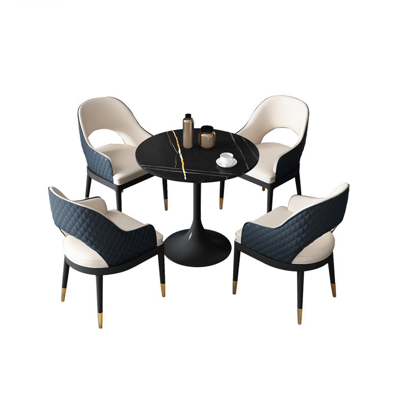 Glam Style Sintered Stone Black Dining Room Set with Round Table Formal Dining Table Furniture