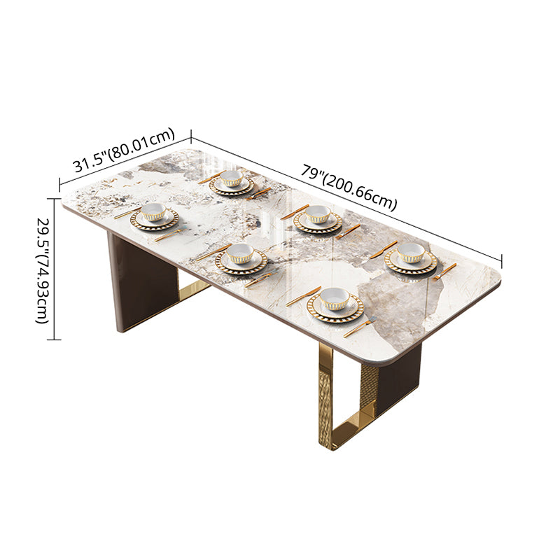 Moderne gesinterde stenen tafel set van 5/7 met rechthoektafel dinerset met gouden dubbele voetstuk